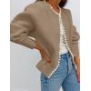 imageZESICA Womens Open Front Cardigan Sweater 2025 Fall Casual Knitted Long Sleeve Pearls Trim Outerwear Coat Trendy ClothesKhaki