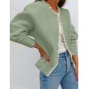 imageZESICA Womens Open Front Cardigan Sweater 2025 Fall Casual Knitted Long Sleeve Pearls Trim Outerwear Coat Trendy ClothesPea Green