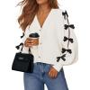 imageZESICA Fall Bow Cardigans for Women Trendy 2025 Casual Long Sleeve Button V Neck Knit Sweater Outerwear CoatsWhite