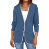 imageZESICA Womens Fall Fashion Cardigan Sweaters Long Sleeve Button Open Front Color Block Coatigan with PocketsDarkblue