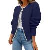 imageZESICA Womens Open Front Cardigan Sweater 2025 Fall Casual Knitted Long Sleeve Pearls Trim Outerwear Coat Trendy ClothesDark Purple