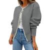 imageZESICA Womens Open Front Cardigan Sweater 2025 Fall Casual Knitted Long Sleeve Pearls Trim Outerwear Coat Trendy ClothesGrey