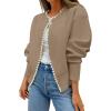 imageZESICA Womens Open Front Cardigan Sweater 2025 Fall Casual Knitted Long Sleeve Pearls Trim Outerwear Coat Trendy ClothesKhaki