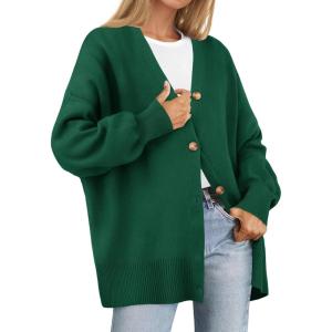 imageZESICA Womens 2025 Fall Casual Long Sleeve Cardigan V Neck Button Down Open Front Knit Loose Oversized Sweater CoatDarkgreen