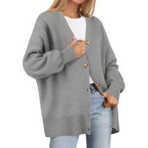 imageZESICA Womens 2025 Fall Casual Long Sleeve Cardigan V Neck Button Down Open Front Knit Loose Oversized Sweater CoatGrey