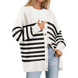imageZESICA Womens 2025 Fall Casual Long Sleeve Cardigan V Neck Button Down Open Front Knit Loose Oversized Sweater CoatIvory