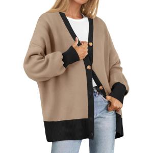 imageZESICA Womens 2025 Fall Casual Long Sleeve Cardigan V Neck Button Down Open Front Knit Loose Oversized Sweater CoatRedbrown