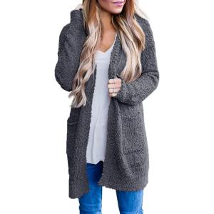 imageZESICA Womens 2025 Fall Casual Long Sleeve Open Front Soft Chunky Knit Sweater Cardigan OuterwearCharcoal