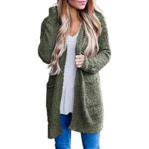 imageZESICA Womens 2025 Fall Casual Long Sleeve Open Front Soft Chunky Knit Sweater Cardigan OuterwearForestgreen
