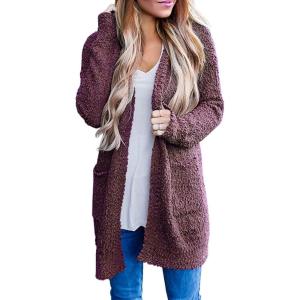 imageZESICA Womens 2025 Fall Casual Long Sleeve Open Front Soft Chunky Knit Sweater Cardigan OuterwearMaroon