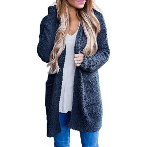 imageZESICA Womens 2025 Fall Casual Long Sleeve Open Front Soft Chunky Knit Sweater Cardigan OuterwearNavy