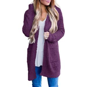 imageZESICA Womens 2025 Fall Casual Long Sleeve Open Front Soft Chunky Knit Sweater Cardigan OuterwearPlum