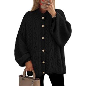 imageZESICA Womens Fall 2025 Cardigan Sweaters Long Sleeve Button Down Oversized Soft Knit Winter Coats Trendy OuterwearBlack