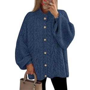imageZESICA Womens Fall 2025 Cardigan Sweaters Long Sleeve Button Down Oversized Soft Knit Winter Coats Trendy OuterwearDarkblue