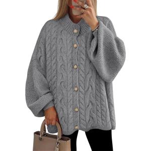 imageZESICA Womens Fall 2025 Cardigan Sweaters Long Sleeve Button Down Oversized Soft Knit Winter Coats Trendy OuterwearGray