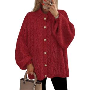 imageZESICA Womens Fall 2025 Cardigan Sweaters Long Sleeve Button Down Oversized Soft Knit Winter Coats Trendy OuterwearRed