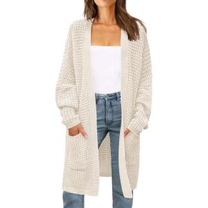 imageZESICA Womens Fall 2025 Long Batwing Sleeve Open Front Chunky Knit Cardigan SweaterBapricot