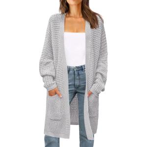 imageZESICA Womens Fall 2025 Long Batwing Sleeve Open Front Chunky Knit Cardigan SweaterBlightgrey