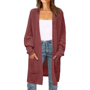 imageZESICA Womens Fall 2025 Long Batwing Sleeve Open Front Chunky Knit Cardigan SweaterBrickred
