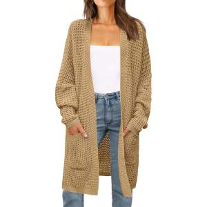 imageZESICA Womens Fall 2025 Long Batwing Sleeve Open Front Chunky Knit Cardigan SweaterCamel
