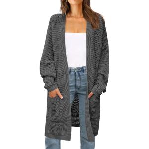 imageZESICA Womens Fall 2025 Long Batwing Sleeve Open Front Chunky Knit Cardigan SweaterDarkgrey