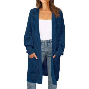 imageZESICA Womens Fall 2025 Long Batwing Sleeve Open Front Chunky Knit Cardigan SweaterDustyblue