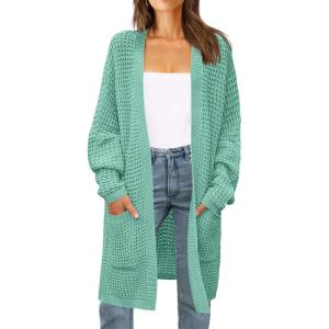 imageZESICA Womens Fall 2025 Long Batwing Sleeve Open Front Chunky Knit Cardigan SweaterGreen