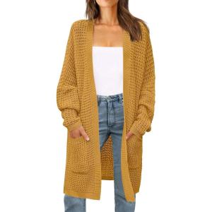imageZESICA Womens Fall 2025 Long Batwing Sleeve Open Front Chunky Knit Cardigan SweaterMustard