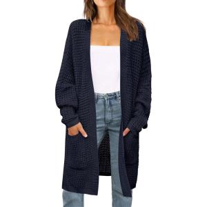 imageZESICA Womens Fall 2025 Long Batwing Sleeve Open Front Chunky Knit Cardigan SweaterNavy
