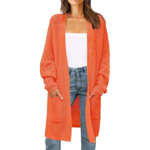 imageZESICA Womens Fall 2025 Long Batwing Sleeve Open Front Chunky Knit Cardigan SweaterOrange