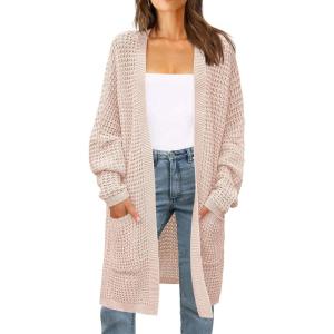 imageZESICA Womens Fall 2025 Long Batwing Sleeve Open Front Chunky Knit Cardigan SweaterPink