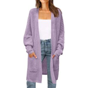 imageZESICA Womens Fall 2025 Long Batwing Sleeve Open Front Chunky Knit Cardigan SweaterPurple