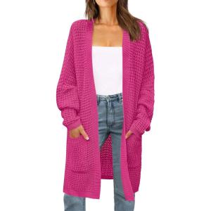 imageZESICA Womens Fall 2025 Long Batwing Sleeve Open Front Chunky Knit Cardigan SweaterRose