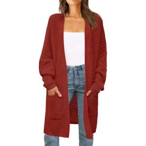 imageZESICA Womens Fall 2025 Long Batwing Sleeve Open Front Chunky Knit Cardigan SweaterRust