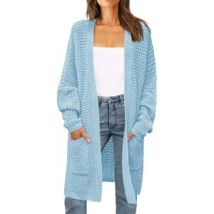 imageZESICA Womens Fall 2025 Long Batwing Sleeve Open Front Chunky Knit Cardigan SweaterSkyblue