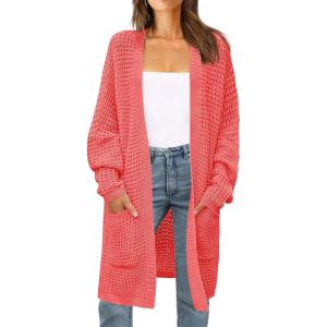imageZESICA Womens Fall 2025 Long Batwing Sleeve Open Front Chunky Knit Cardigan SweaterWatermelon