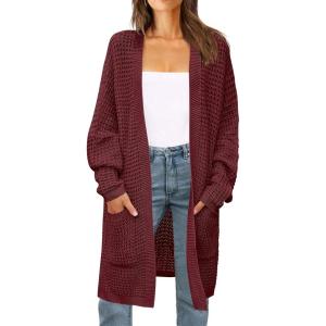 imageZESICA Womens Fall 2025 Long Batwing Sleeve Open Front Chunky Knit Cardigan SweaterWinered