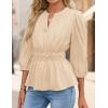 imageZESICA Womens 2025 Fall Babydoll Peplum Tops V Neck Puff 34 Length Sleeve Shirts Dressy Casual BlousesApricot