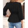 imageZESICA Womens 2025 Fall Babydoll Peplum Tops V Neck Puff 34 Length Sleeve Shirts Dressy Casual BlousesBlack