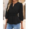 imageZESICA Womens 2025 Fall Babydoll Peplum Tops V Neck Puff 34 Length Sleeve Shirts Dressy Casual BlousesBlack