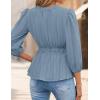 imageZESICA Womens 2025 Fall Babydoll Peplum Tops V Neck Puff 34 Length Sleeve Shirts Dressy Casual BlousesDustyblue