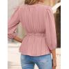 imageZESICA Womens 2025 Fall Babydoll Peplum Tops V Neck Puff 34 Length Sleeve Shirts Dressy Casual BlousesDustypink
