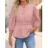 imageZESICA Womens 2025 Fall Babydoll Peplum Tops V Neck Puff 34 Length Sleeve Shirts Dressy Casual BlousesDustypink