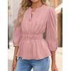 imageZESICA Womens 2025 Fall Babydoll Peplum Tops V Neck Puff 34 Length Sleeve Shirts Dressy Casual BlousesDustypink