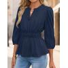 imageZESICA Womens 2025 Fall Babydoll Peplum Tops V Neck Puff 34 Length Sleeve Shirts Dressy Casual BlousesNavy