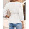 imageZESICA Womens 2025 Fall Babydoll Peplum Tops V Neck Puff 34 Length Sleeve Shirts Dressy Casual BlousesWhite