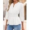 imageZESICA Womens 2025 Fall Babydoll Peplum Tops V Neck Puff 34 Length Sleeve Shirts Dressy Casual BlousesWhite