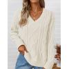 imageZESICA Womens Fall Oversized Sweaters 2025 Casual Long Sleeve V Neck Cable Knit Trendy Pullover TopsApricot