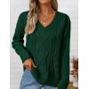 imageZESICA Womens Fall Oversized Sweaters 2025 Casual Long Sleeve V Neck Cable Knit Trendy Pullover TopsDarkgreen