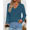 imageZESICA Womens Fall Oversized Sweaters 2025 Casual Long Sleeve V Neck Cable Knit Trendy Pullover TopsDustyblue